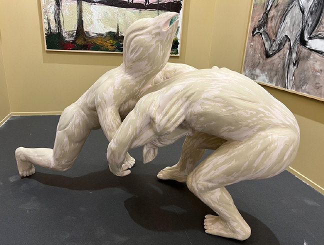 Maitha S. Abdalla: “Two Wrestler with Arms and Legs”, Styrofoam paint, 70x220x140, “Tabari Artspace” Gallery. آرد دبي